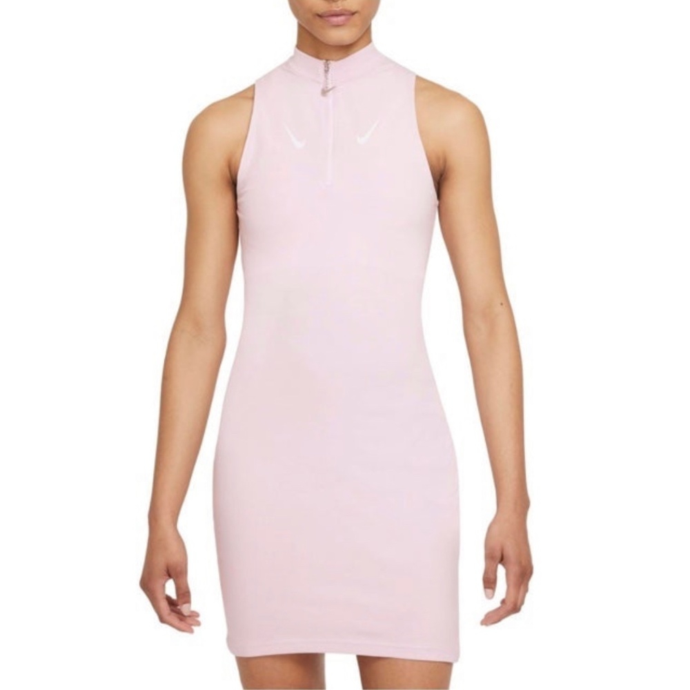 NWOT Nike NSW Swoosh Sleeveless 1/2-Zip Dress Sz XXL Regal Pink & White